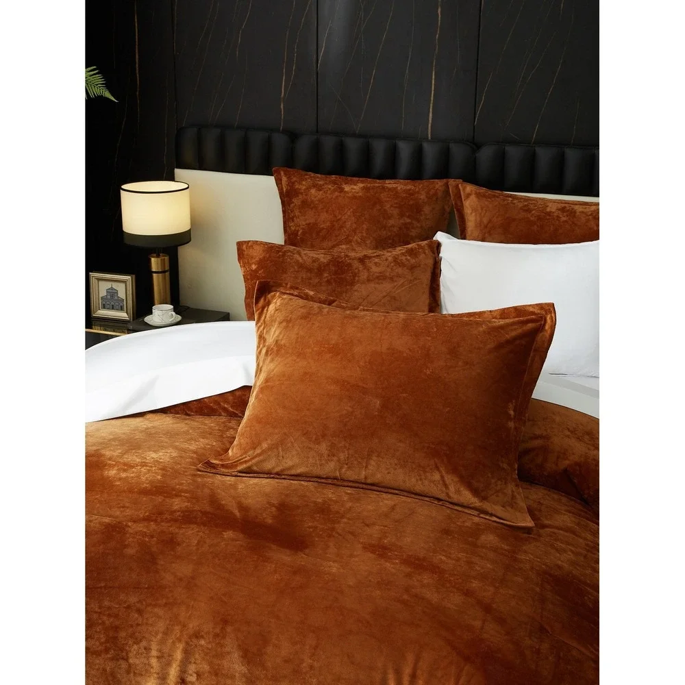 Zera Caramel Gold 100% Velvet 5 piece Comforter Set Queen